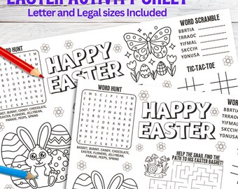 Easter Activity Placemat Printable, Kids Easter Games, Coloring Page, Word Search, Classroom Party Activity, Instant Download
