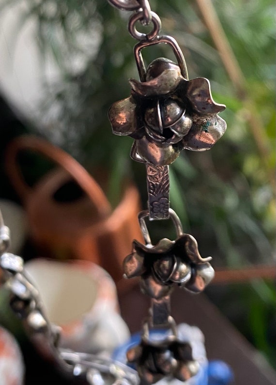Vintage Sterling Flower Necklace Silver Link - image 5