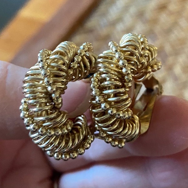 Vintage Napier  Gold Tone  Twisted Rope Clip On Earrings Signed