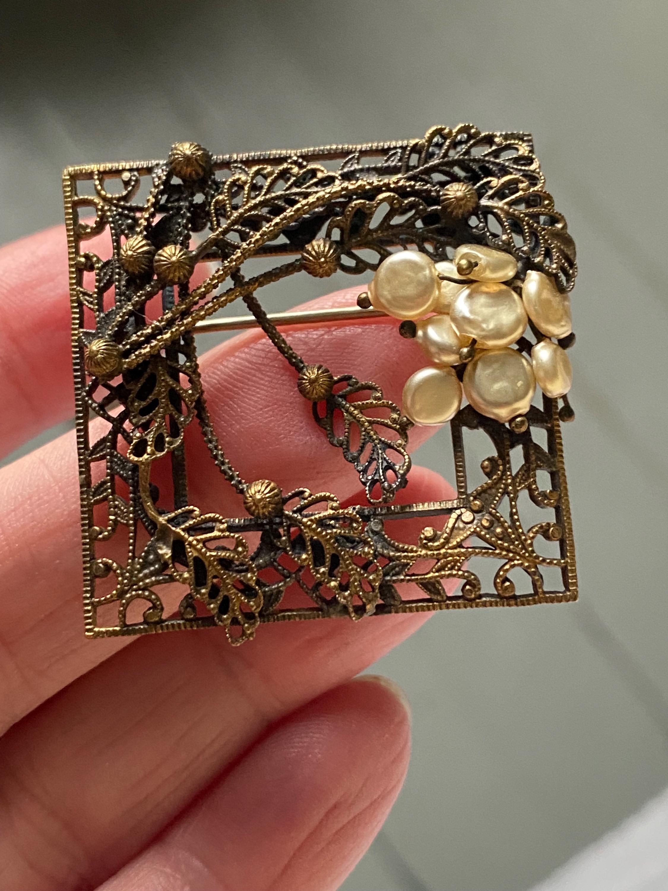 Broche Ancienne Mandoline Miniature - Argent Filigrane Et Vermeil (1880-1900) - Occasion