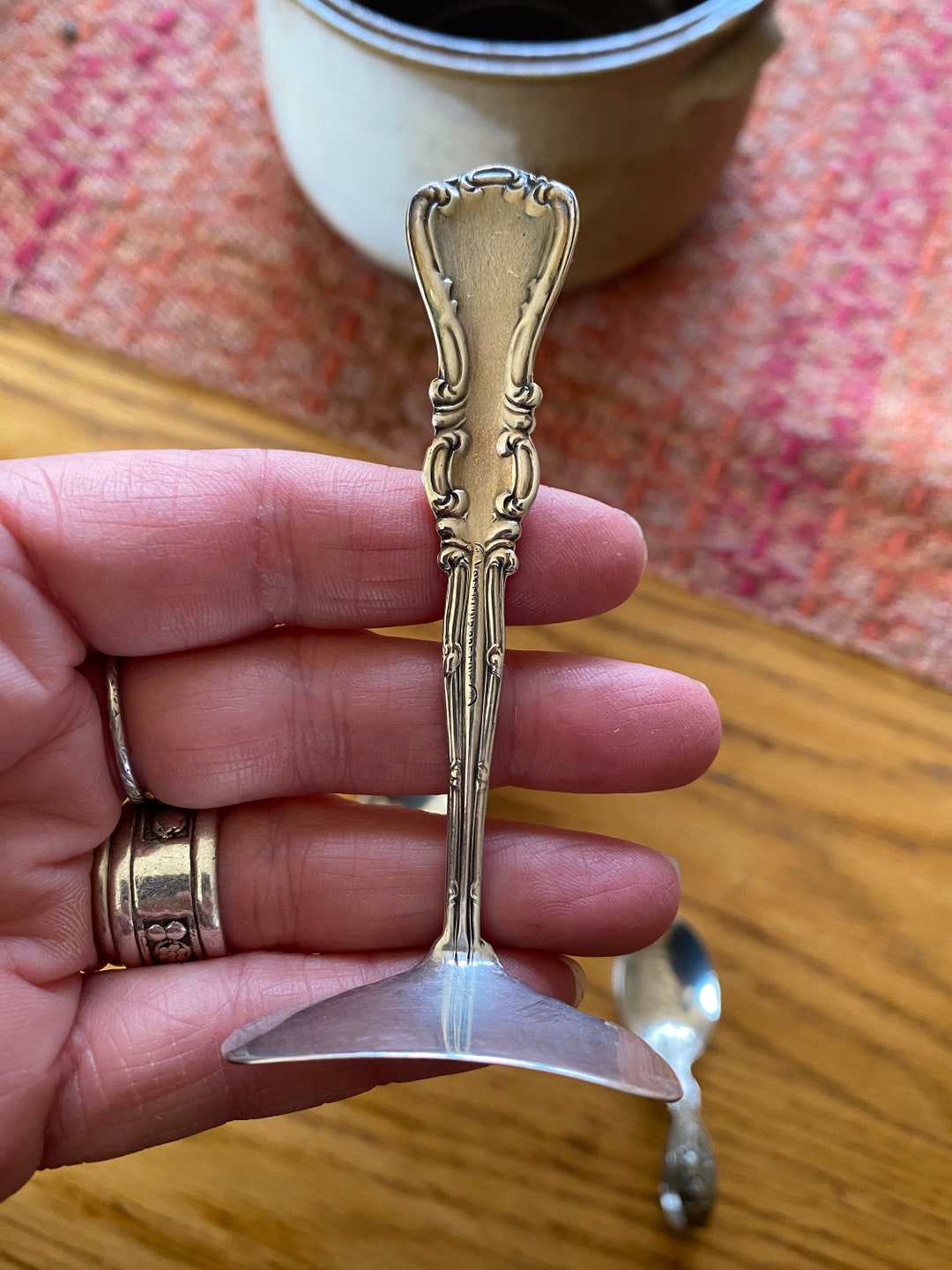 Antique Sterling Silver Baby Food Pusher Signed Engraved Spoon Etsy