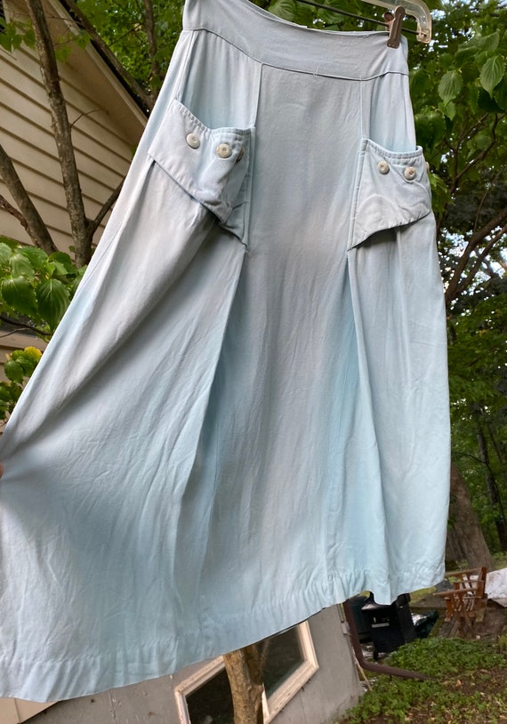 Vintage 1940’s Cotton Light Blue Skirt 25” Waist … - image 1