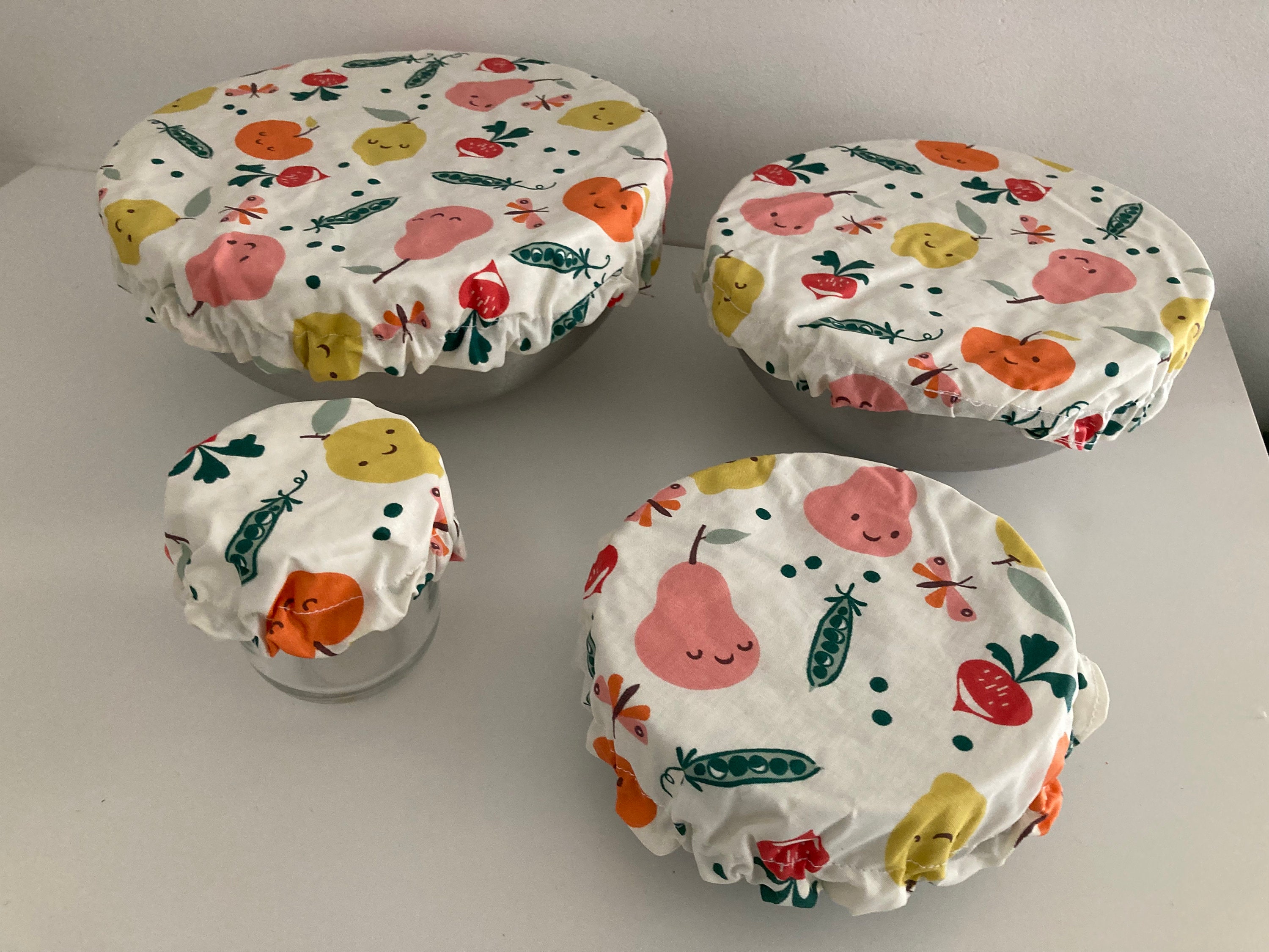 Lot de 4 Charlottes Alimentaires , Zéro Dechet Coton Enduit Grand et Petit Saladier Bol, Mug Couvre