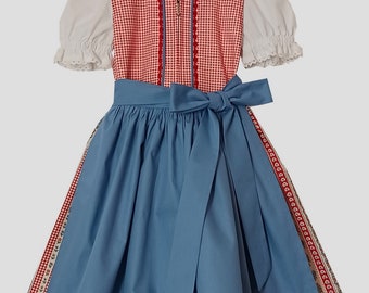 Feentracht - Mädchen Dirndl Kinderdirndl "DARIA" Gr. 98/104 (3-4 Jahre) rot blau