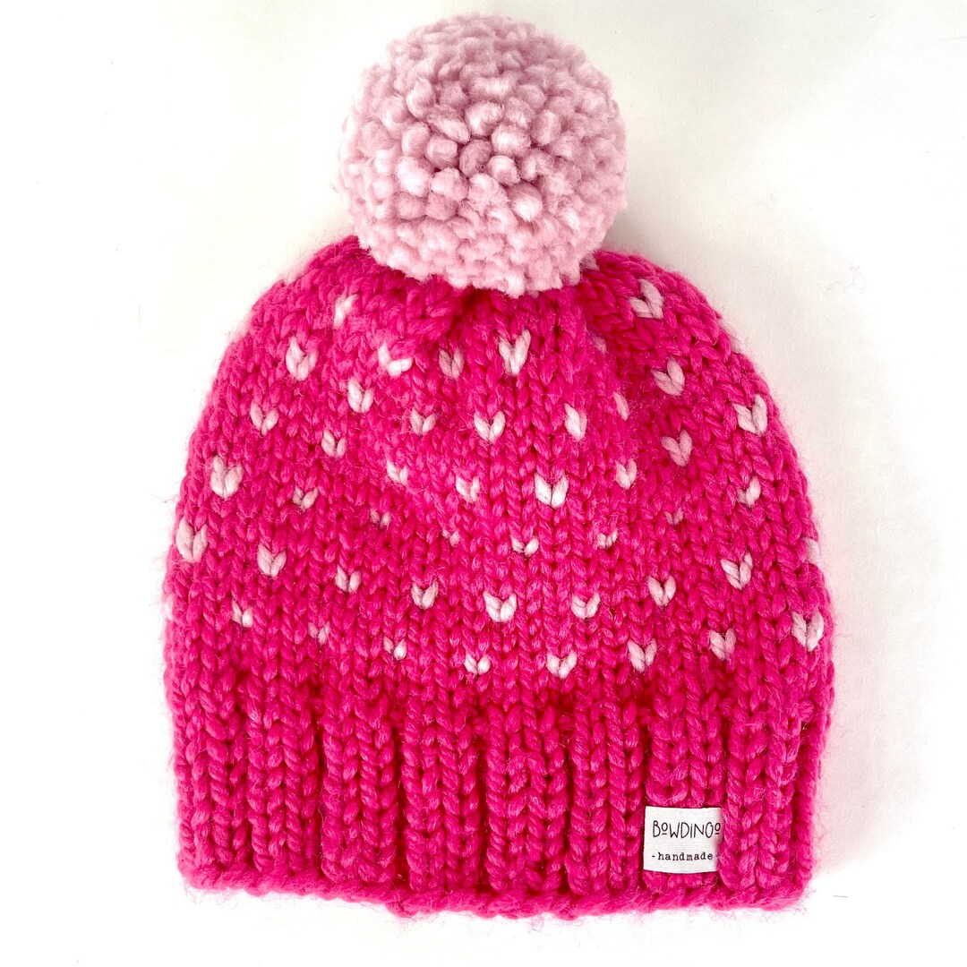 Chunky Knit Hat Pink Knit Hat Handmade Knit Beanie Fair Etsy