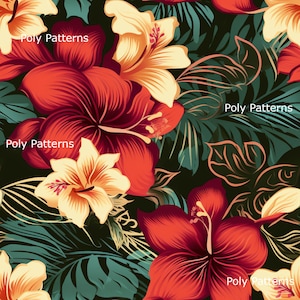 Bellissimo modello di fiori di ibisco e plumeria