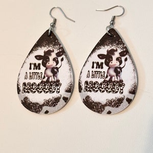 I&#39;m A Little Moody Calf Earrings, Black & White Calf Earrings, Country Earrings, Cute Calf Earrings, Black and White Earrings