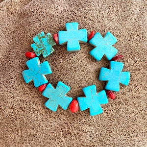 Turquoise And Red Coral Bracelet