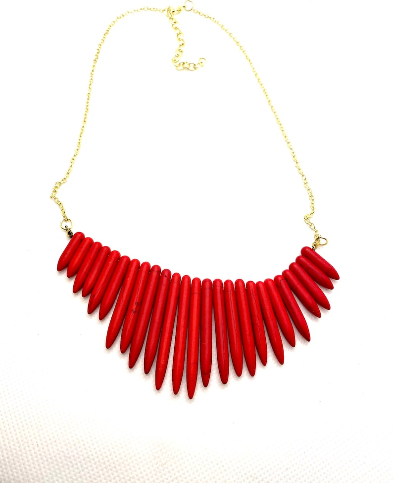 Red Graduated Bib Necklace With Gold Chain