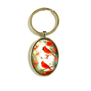 Cardinal Keychain, Red and White Cardinal Keychain, Red Cardinal Keychain