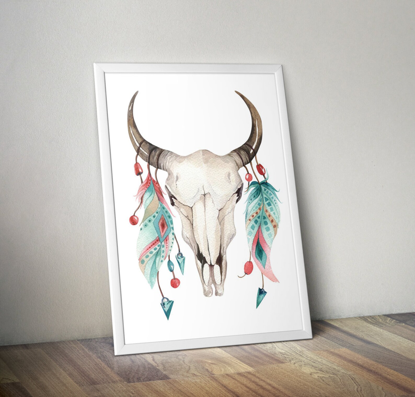 Boho Skull Poster Watercolour Boho Print Rustic Print | Etsy