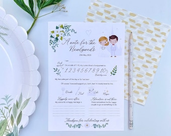 Wedding advice cards - personalised x 10