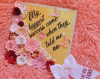 Graduation Cap Toppers/ Flower graduation cap/ Glitter Graduation Cap/ Customizable/ cap topper with blings/ gold/ butterflies
