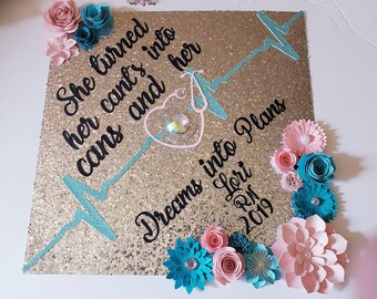 Graduation Cap Toppers/ Flower graduation cap/ Glitter Graduation Cap/ Customizable