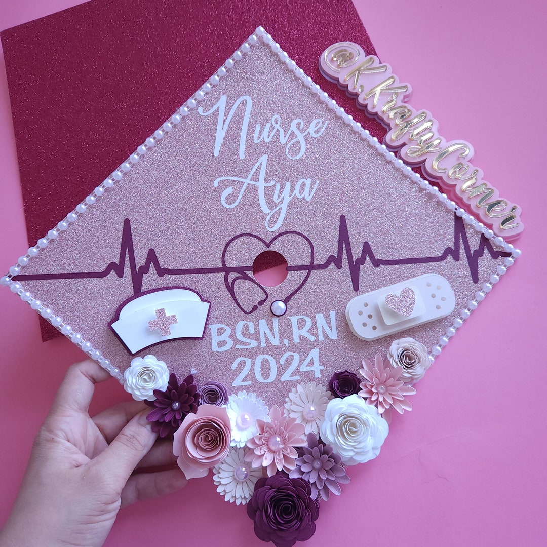 Nurse Graduation Cap Toppers/ Flower Graduation Cap/ Glitter Graduation ...