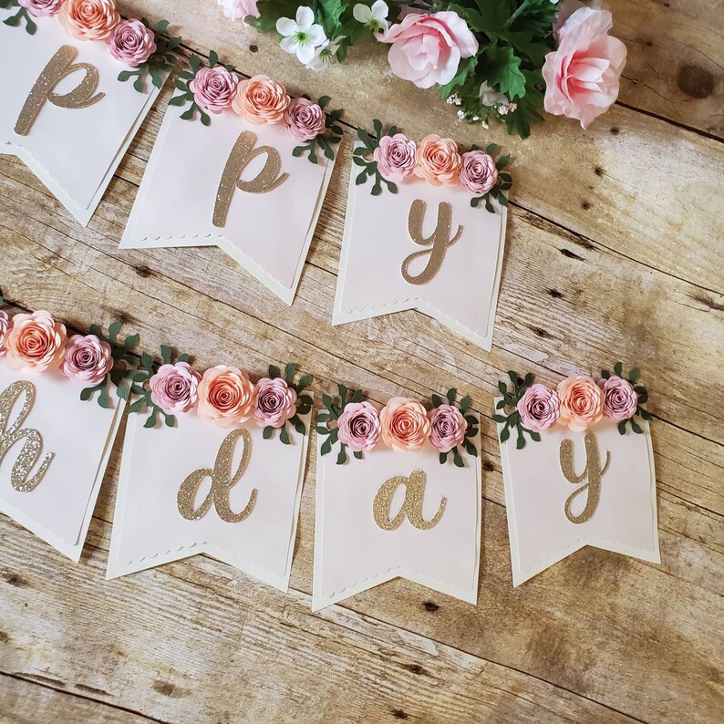 Happy Birthday Floral Banner/ Happy Birthday Banner/ | Etsy