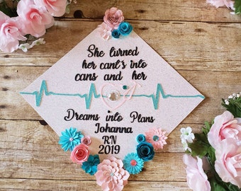 Graduation Cap Toppers/ Flower graduation cap/ Glitter Graduation Cap/ Customizable