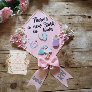 Graduation Cap Toppers/ Flower graduation cap/ Glitter Graduation Cap/ peds nurse/ nurse graduation cap with stickers/ nurse cap with bow image 8