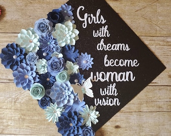 Graduation Cap Toppers/ Flower graduation cap/ Glitter Graduation Cap/ Customizable