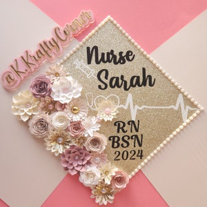 Nurse Graduation Cap Toppers/ Flower graduation cap/ Glitter Graduation Cap/ Customizable