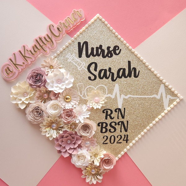 Nurse Graduation Cap Toppers/ Flower graduation cap/ Glitter Graduation Cap/ Customizable