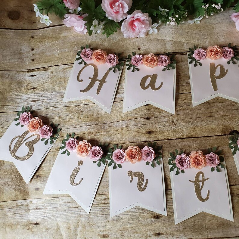 Happy Birthday Floral Banner/ Happy Birthday Banner/ | Etsy