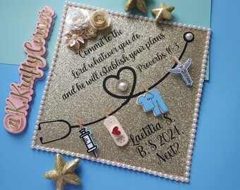 Graduation Cap Toppers/ Flower graduation cap/ Glitter Graduation Cap/ Customizable/ Graduation bow/ RN cap