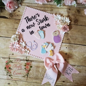 Graduation Cap Toppers/ Flower graduation cap/ Glitter Graduation Cap/ peds nurse/ nurse graduation cap with stickers/ nurse cap with bow image 2