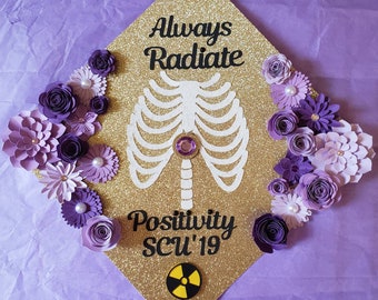 Graduation Cap Toppers/ Flower graduation cap/ Glitter Graduation Cap/ Customizable/ x-ray tech/ rt