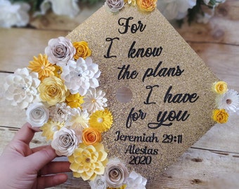 Graduation Cap Toppers/ Flower graduation cap/ Glitter Graduation Cap/ Customizable