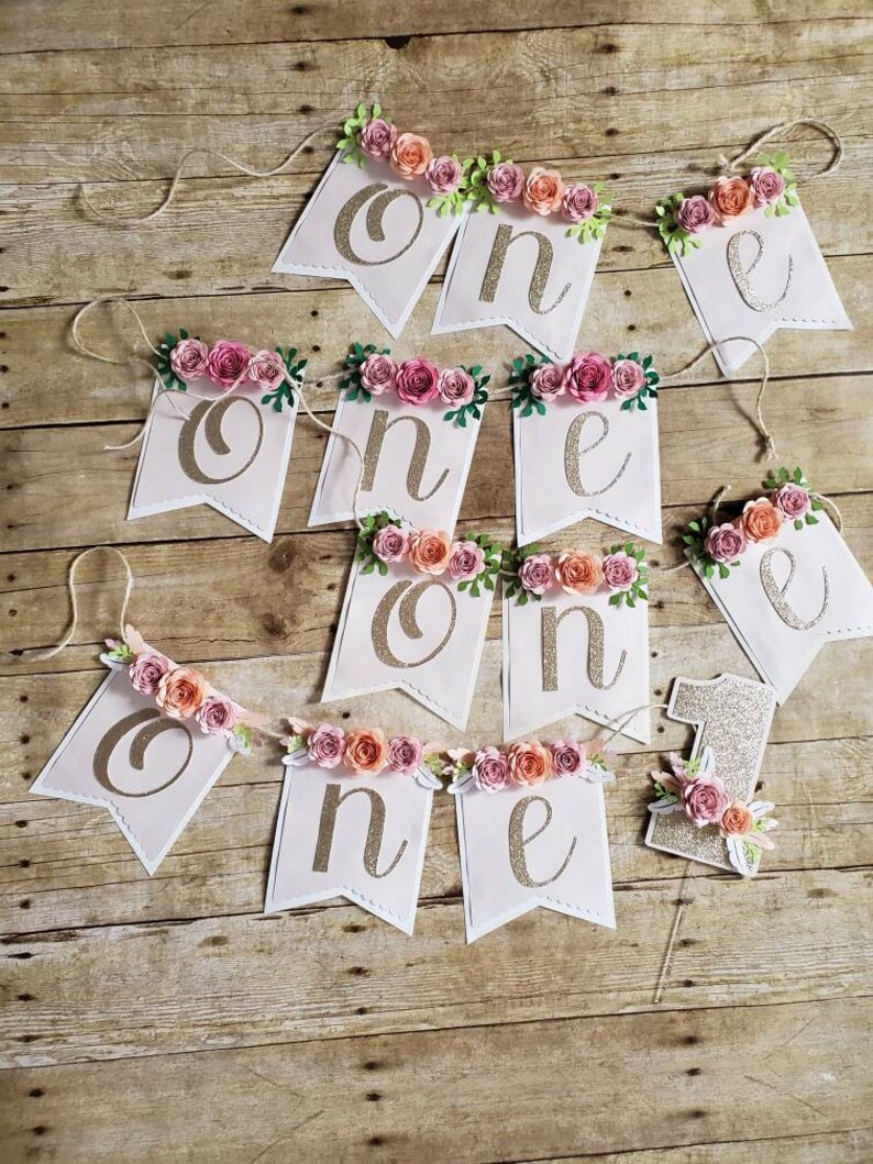 High Chair one banner/ first birthday banner/ floral one Etsy