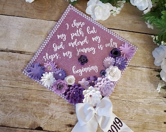 Graduation Cap Toppers/ Flower graduation cap/ Glitter Graduation Cap/ Customizable/ purple flowers cap