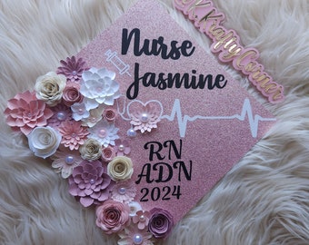 Graduation Cap Toppers/ Flower graduation cap/ Glitter Graduation Cap/ Customizable