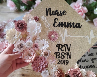 Nurse Graduation Cap Toppers/ Flower graduation cap/ Glitter Graduation Cap/ Customizable