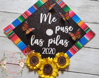 Serape graduation Cap topper/ sunflower graduation cap/ Glitter Graduation Cap/ sunflowers/ Mexican inspired cap/ Mexico cap