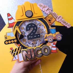 Excavator Shaker cake topper/ construction party decor/ customizable