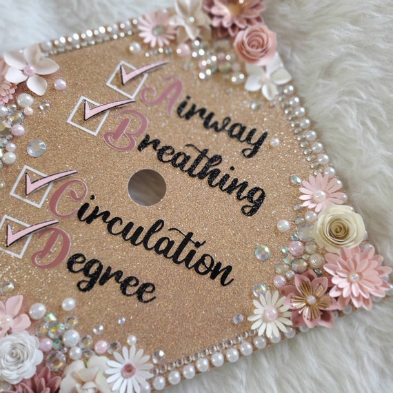 Graduation Cap Toppers/ Flower Graduation Cap/ Glitter Graduation Cap/  Customizable/ Cap Topper With Blings/ Rose Gold 