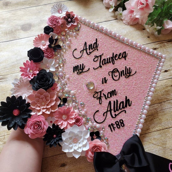 Graduation Cap Toppers/ Flower Graduation Cap/ Glitter Graduation Cap/  Customizable/ Cap Topper With Blings/ Rose Gold 