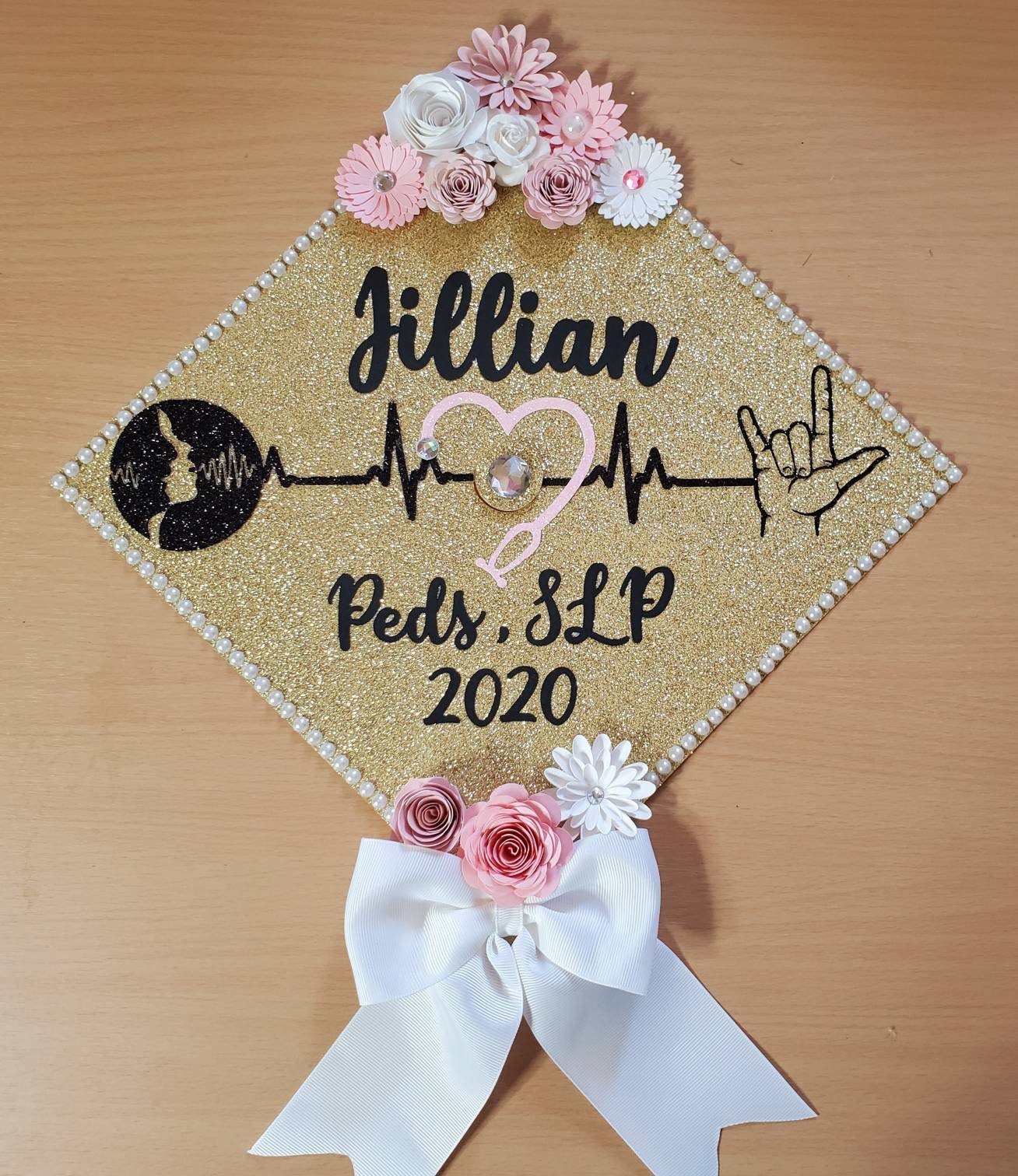 GLITTER Nursing or Medical School Stethoscope Monogram Personalize a  Graduation Commencement Cap or Hat