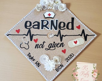 Graduation Cap Toppers/ Flower graduation cap/ Glitter Graduation Cap/ Customizable/ nurse cap topper/ earned not given