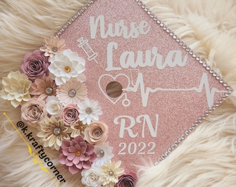 Nurse Graduation Cap Toppers/ Flower graduation cap/ Glitter Graduation Cap/ Customizable