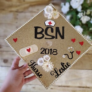 Graduation Cap Toppers/ Flower graduation cap/ Glitter Graduation Cap/ Customizable/ nurse cap topper image 2