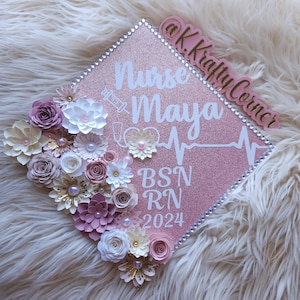 Krankenschwester Graduation Cap Toppers / Blumen Abschlusskappe / Glitter Graduation Cap / anpassbar
