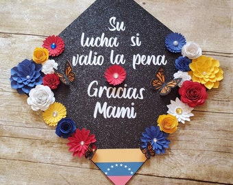 Graduation Cap Toppers/ Flower graduation cap/ Glitter Graduation Cap/ Customizable/ Venezuelan inspired cap