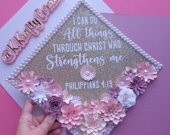 Graduation Cap Toppers/ Flower graduation cap/ Glitter Graduation Cap/ Customizable/ cap topper with blings/ RDH cap