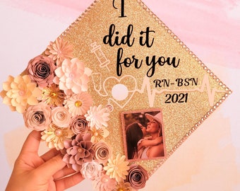 Graduation Cap Toppers/ Flower graduation cap/ Glitter Graduation Cap/ Customizable/ nurse graduation