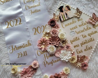 Graduation Cap Toppers/ Flower graduation cap/ Glitter Graduation Cap/ Customizable/ butterflies