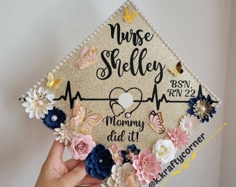 Nurse Graduation Cap Toppers/ Flower graduation cap/ Glitter Graduation Cap/ cap with butterflies