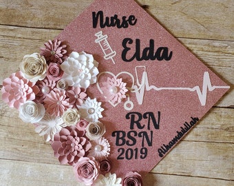 Graduation Cap Toppers/ Flower graduation cap/ Glitter Graduation Cap/ Customizable
