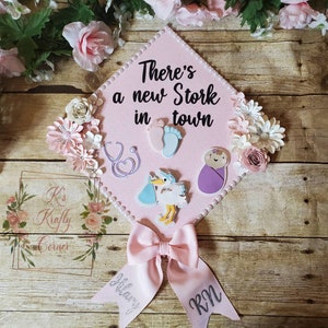 Graduation Cap Toppers/ Flower graduation cap/ Glitter Graduation Cap/ peds nurse/ nurse graduation cap with stickers/ nurse cap with bow image 1